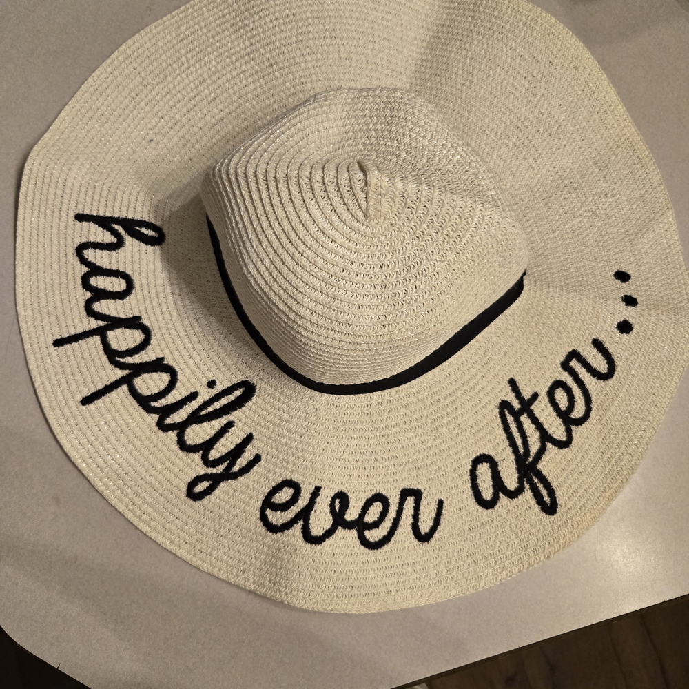 Elegant White Sun Hat with Black Embroidery